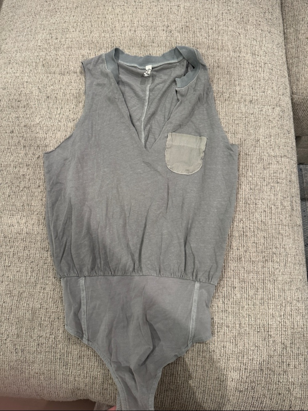Free People Gray Sleeveless V-Neck Bodysuit